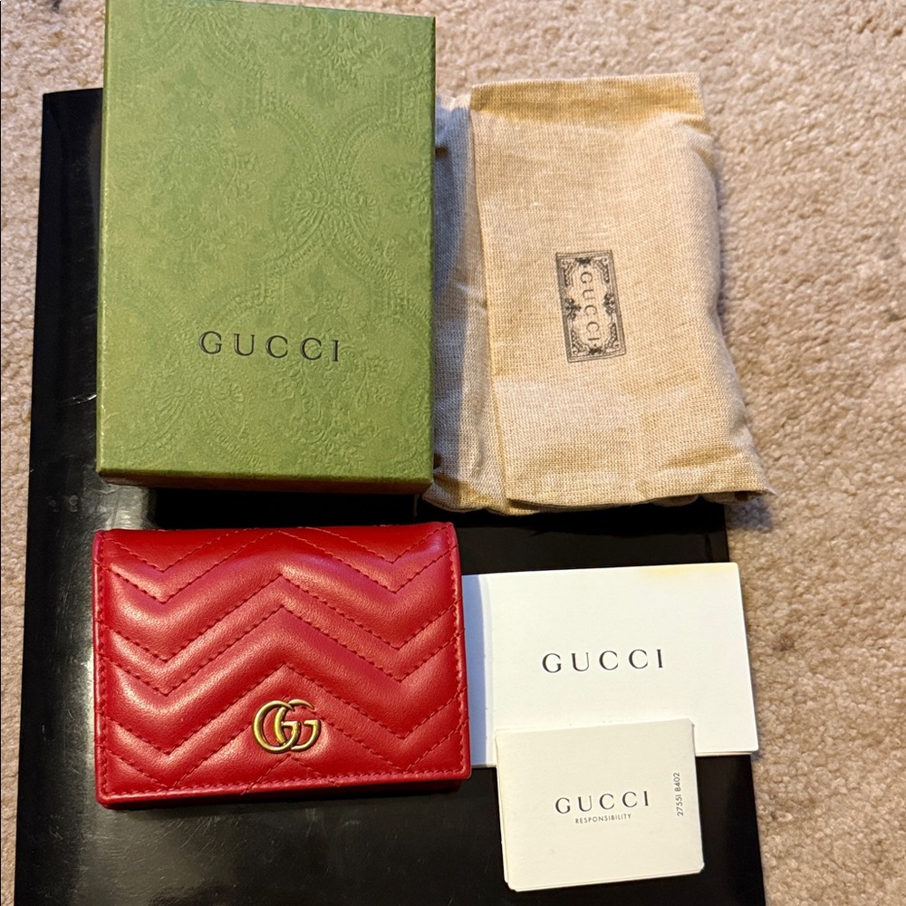 Gucci Red Leather Small Marmont Wallet